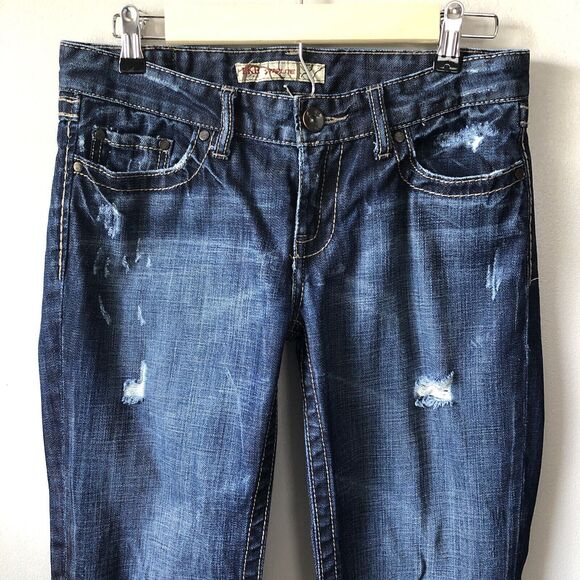BKE Starlite Jeans Womens 28 Low Rise Cropped Distressed Embellished Pocket Boho - Picture 2 of 13